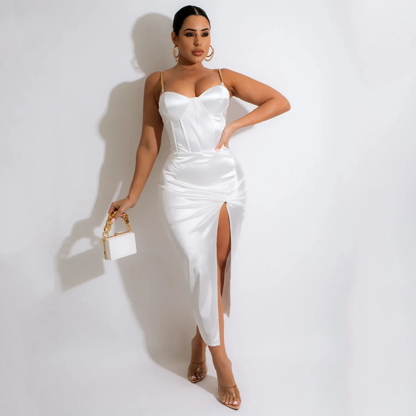OS6728 Summer New Faion Sexy Midi Length Uneven Pure Color Women's Dr Modern Sle Polyester Fiber No Sve Gown