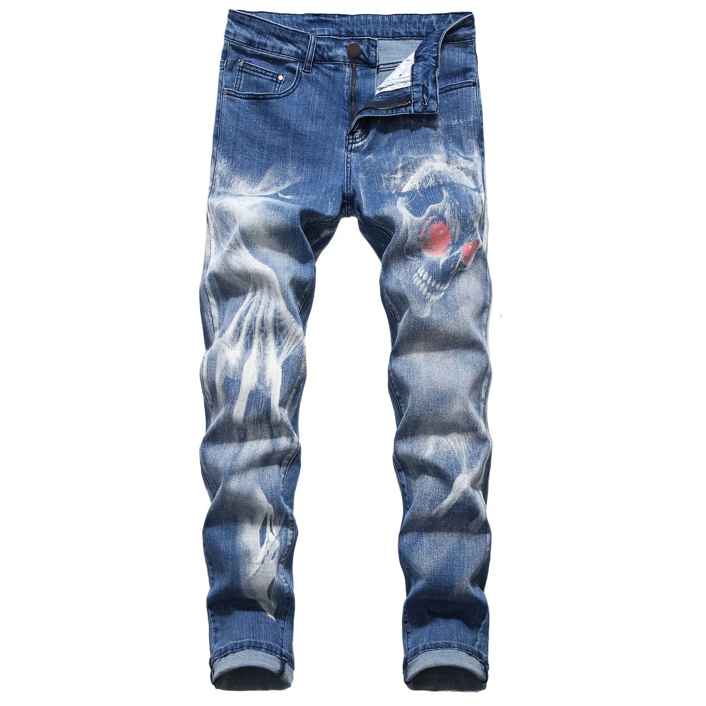 Blue Men's Jeans 3D Digital Print Stretch Denim Pants Blue Black White Trousers Men Fashion Slacks 28-34 36 38 40 42
