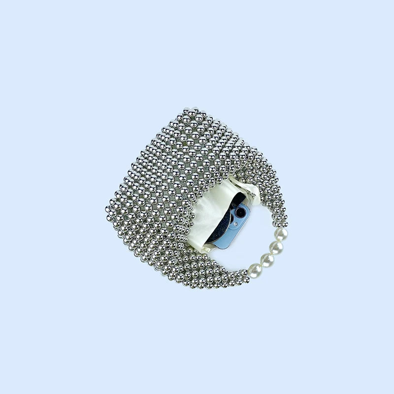 European and American high-end texture handmade silver beaded pillow bag, banquet bag, fashionable and versatile