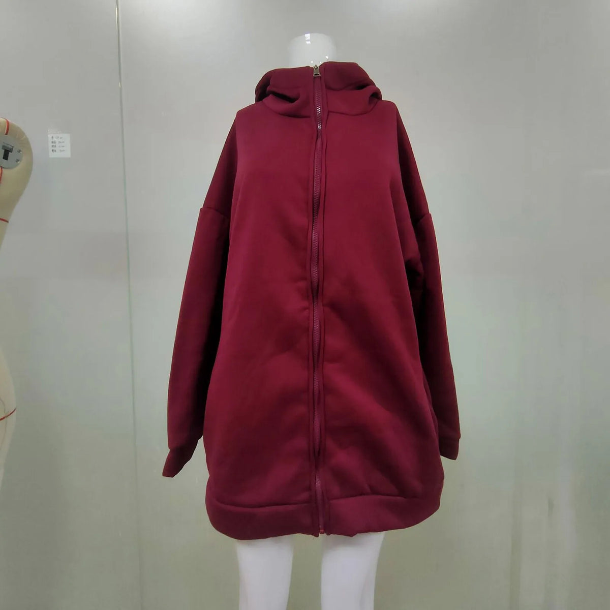 Plus Size Long Hoodies Tunic Fashion Long Sweatshirts Solid Color Fleece Knitted Zip Up Jackets With Pockets For Women