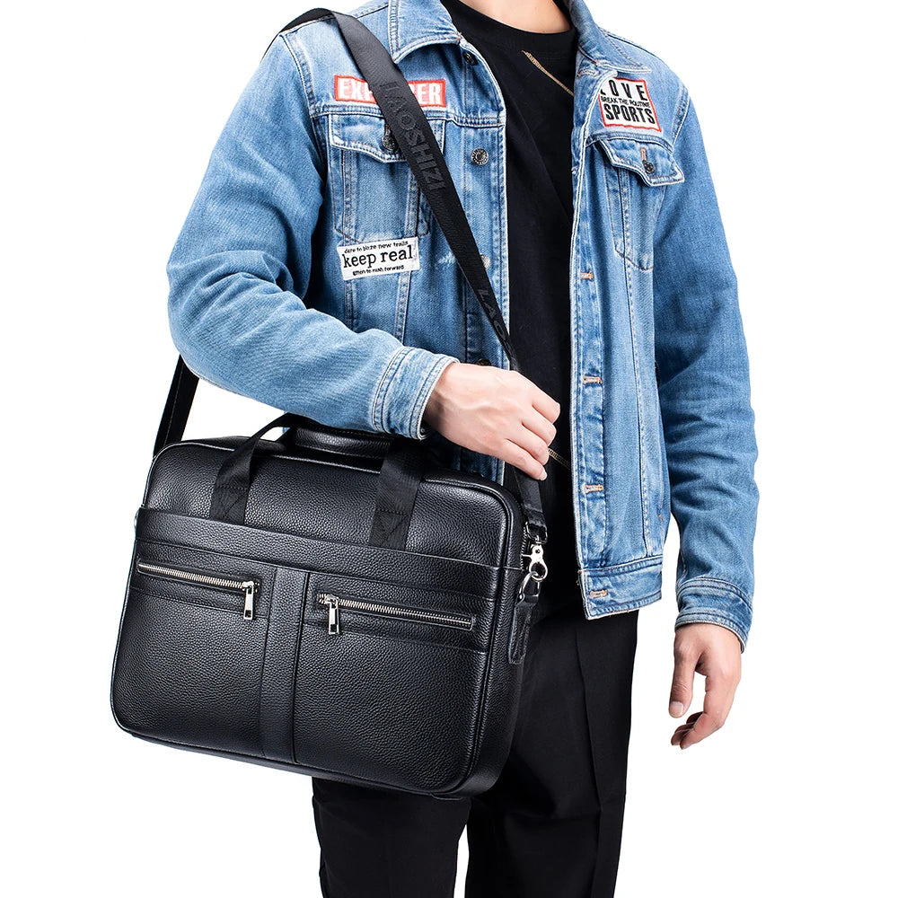 Hot Selling Men's Bags, Leather Handbags, Men's Top Layer Cowhide Briefcase, 15 Inch Computer File Bag