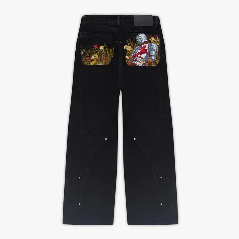 Y2K jeans high quality embroidery pattern wide leg pants Hiphop Harajuku men women denim fabric American style street wear Pants