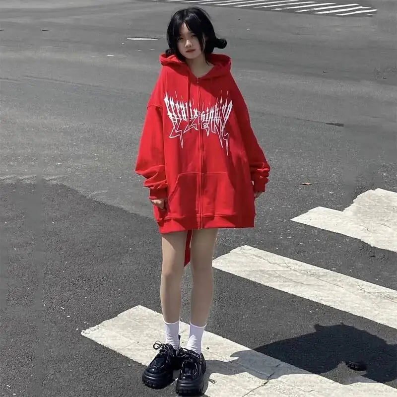 2025 Autumn Harajuku Hoodies Women Gothic Devil Horn Hooded Sweatshirt Halloween Cos Clothes Detachable Tail Zip-Up Outwear