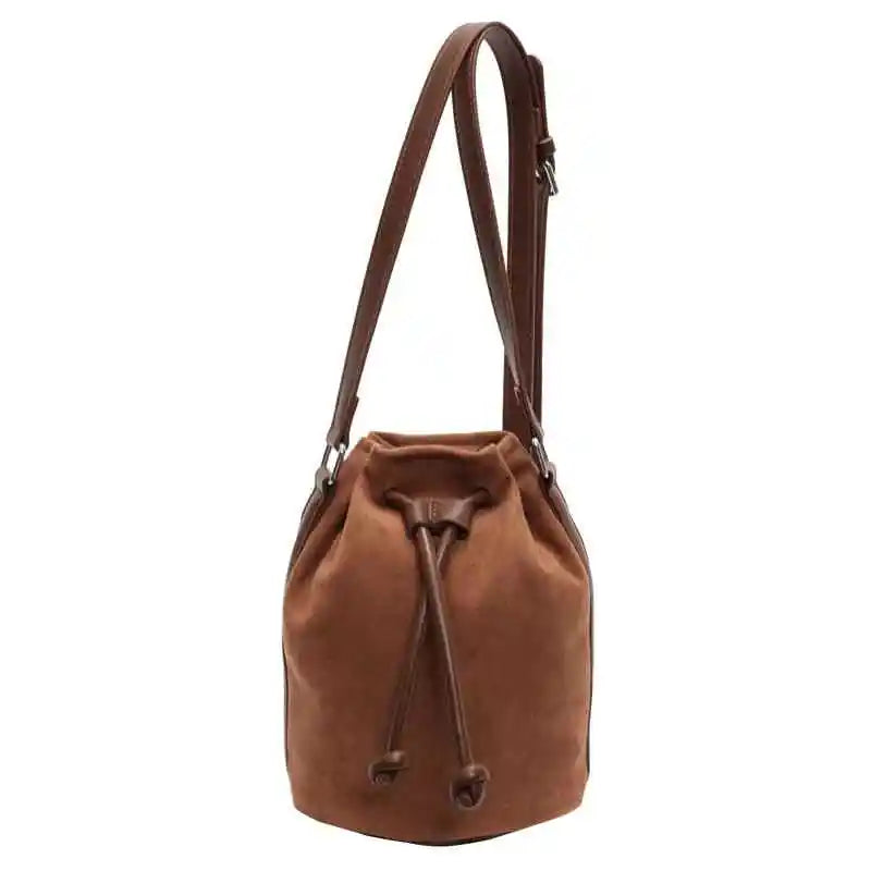 Suede Phone Bag For Women Autumn Winter Drawstring Brown Crossbody Bags Retro Versatile Commuting Mini One Shoulder Purse