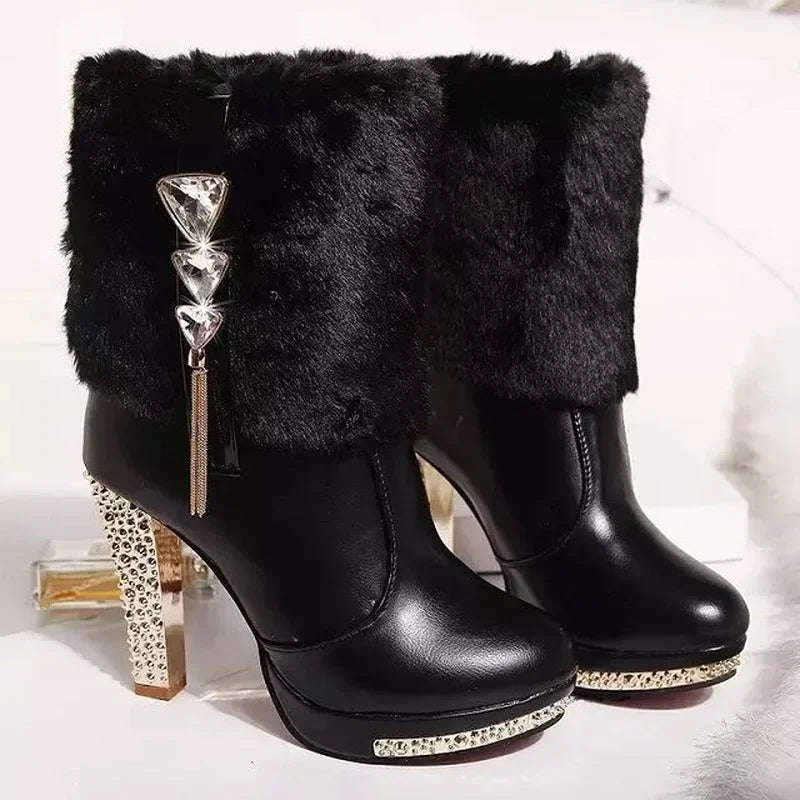 Winter Boot Women Shoe Winter New Ankle Boots Waterproof Platform Women Boots Fashion Rhinestone High Heelsсапоги