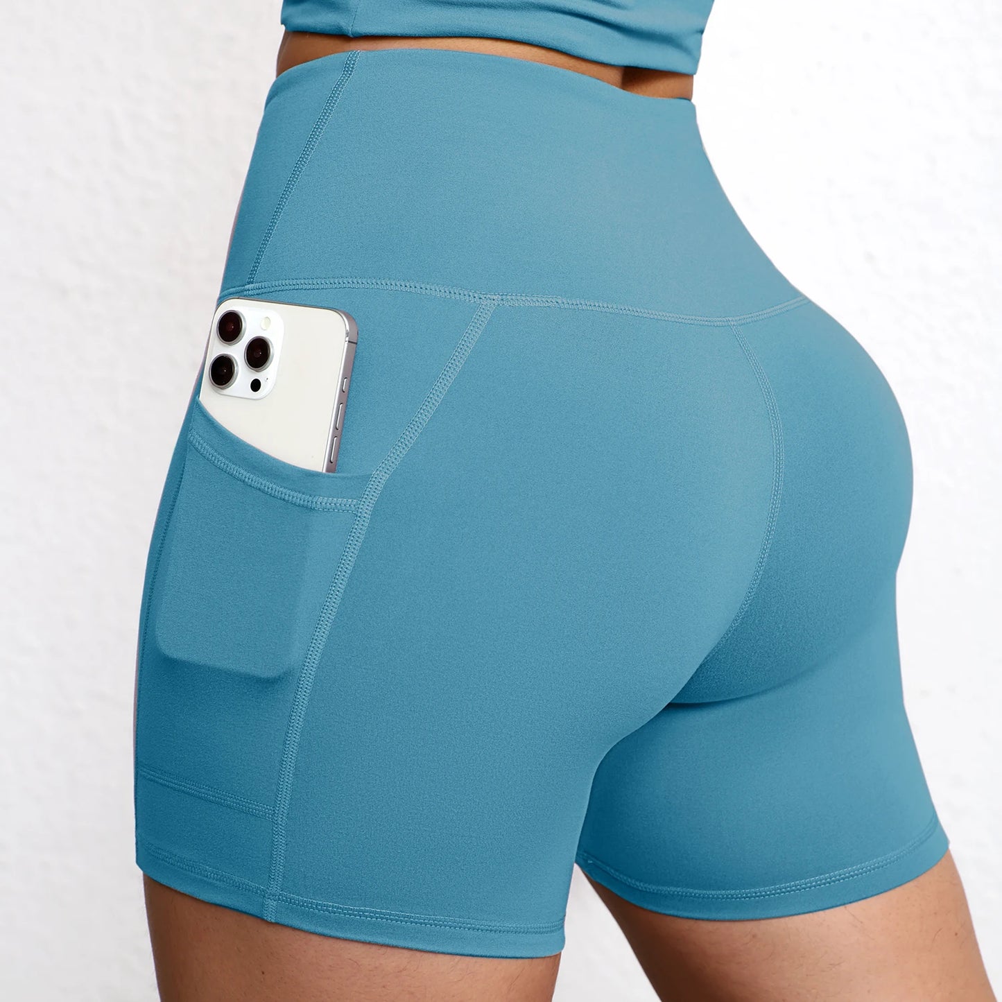 Summer Soft Yoga Shorts With Pocket Buttock Lift Gym Leggings Women High Waist Sports Shorts Women Running Workout Shorts