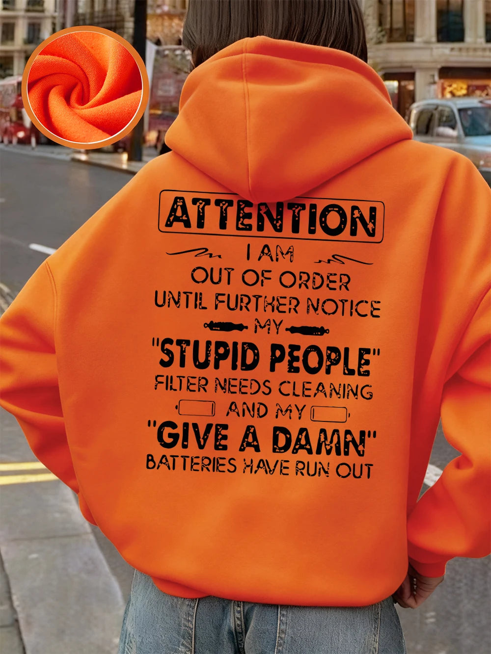 Attention Funny Phrases Prints Hoodies Women Winter Fleece Warm Pullover Loose Pocket Sweatshirt Casual Sporty Woman Clothes