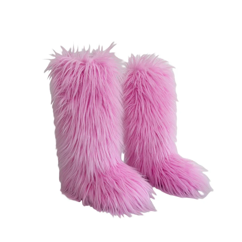 Hot Sale Ins Fashion Long Women Furry Boots Winter Knee Length Keep Warm Ladies Snow Boots