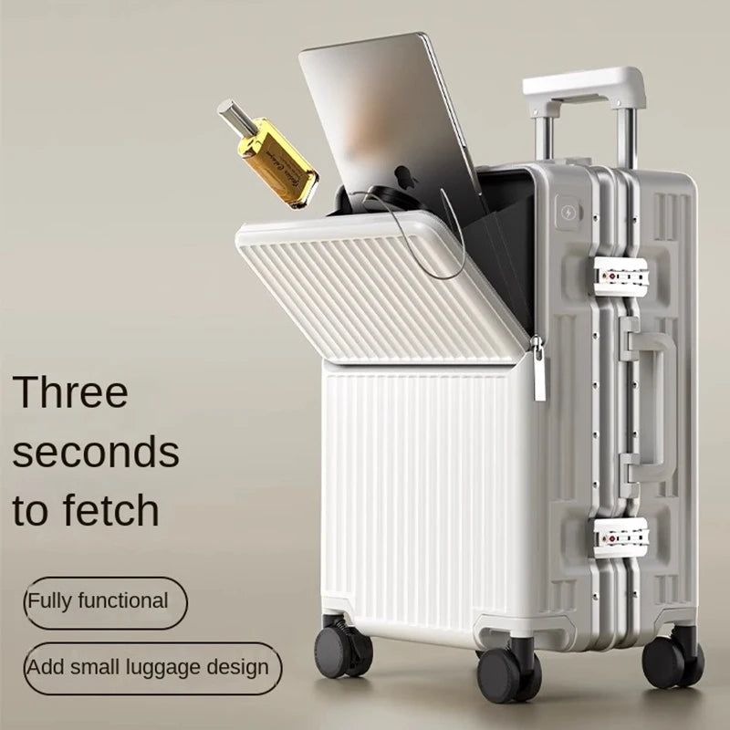 Front-opening Luggage with 24-inch Multi-functional Cup Holder Portable 20-inch Carry-on Suitcase 26-inch Large Capacity