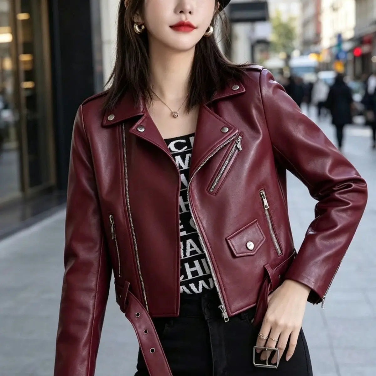 2026 autumn winter new women's PU leather jacket locomotive suit Maillard lapel large size women's leather jacket jacket women