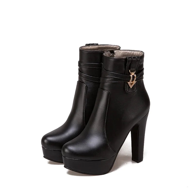 Women's White Ankle Boots Platform Shoes Fashion Buckle High Heels Yellow Black Autumn Winter Short Boot Ladies Large Size 50