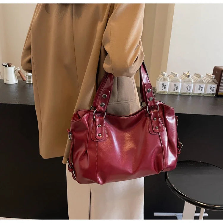 Large Capacity PU Shoulder Bag Rivet Buckle Thread Solid Casual Tote Crossbody Bag 2025 Hot Sale Bags for Women Bolsas Femininas
