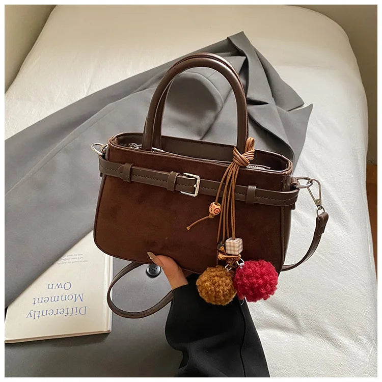 Retro Faux Suede Women's Handbag Fashionable Small Square Bag 2025 Winter Simple Short Handle Single Shoulder Crossbody Bag