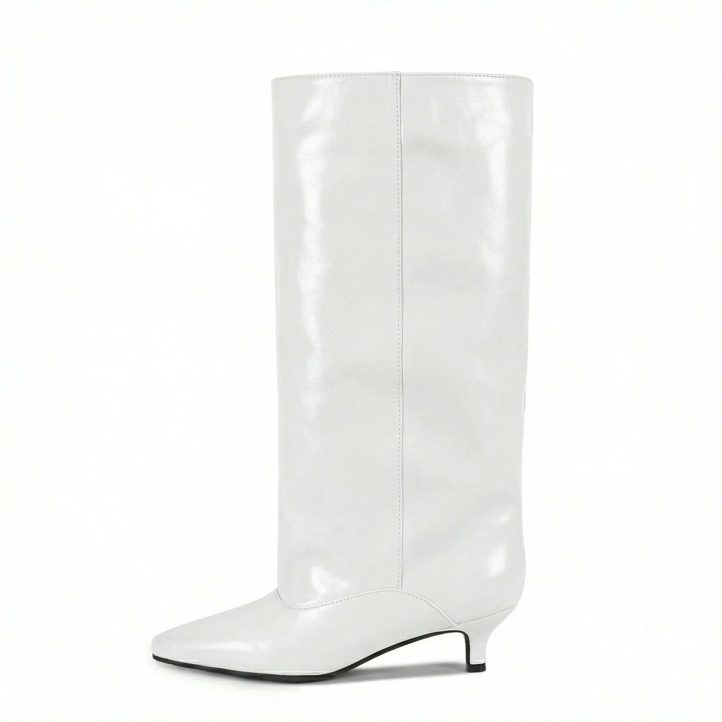 Women's Spring and Autumn New Cat Heel Wide Knee Knee Boots Fashion Pointed Women's Low Heel Mid Heeled Boots