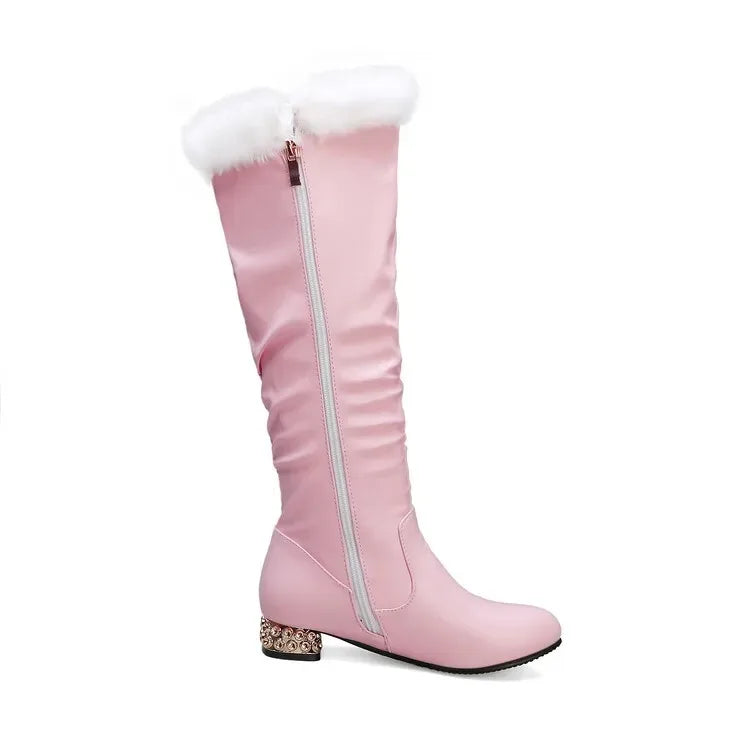 Winter Warm Knee High Boots Women Platform Wedges High Heels Snow Boots Slip on Winter Ladies Shoes White Black Pink 2025