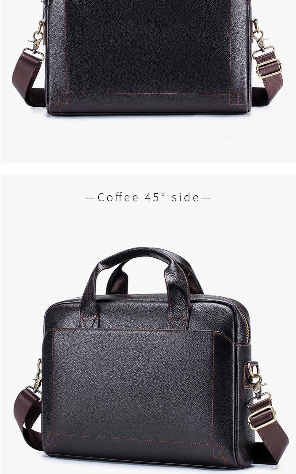 Men's leather handbag, top layer cowhide briefcase, leather laptop bag, diagonal cross office bag