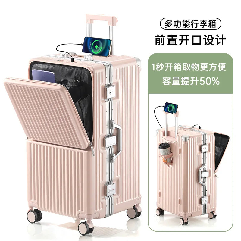 Front Opening Suitcase 20 inch Boarding Box Trolley Case 28/30 inch Luggage Large Capacity Aluminium Frame Suitcase Password Box
