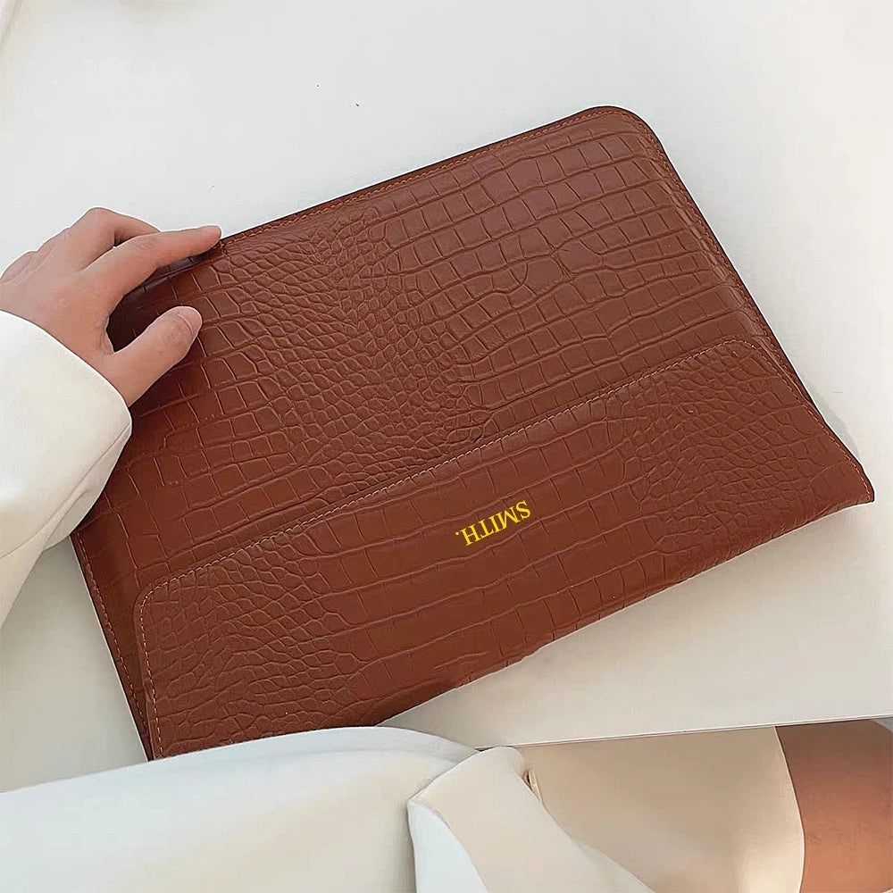 Engrave Name Crocodile Pattern Laptop Sleeve Bag Leather Luxury Waterproof Laptop Bag Fashion Notebook Computer Storage Bags