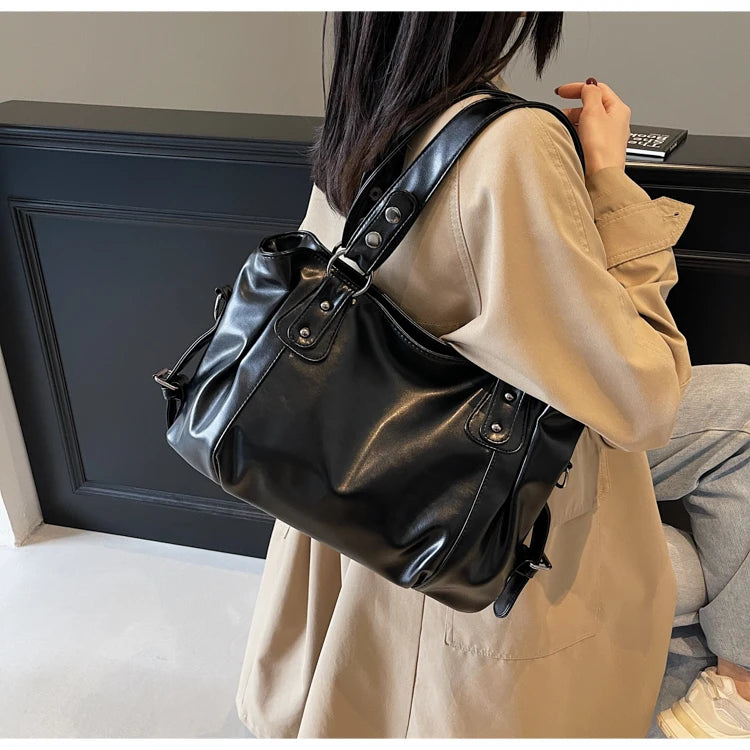 Large Capacity PU Shoulder Bag Rivet Buckle Thread Solid Casual Tote Crossbody Bag 2025 Hot Sale Bags for Women Bolsas Femininas