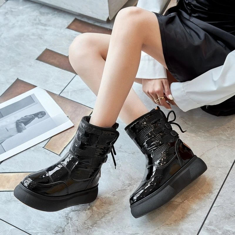 White Half High Waterproof Women's Snow Boots Lace-up Goth Plush Warm Quality on Offer Y2k Padded Large Size Hot Ladies Shoes