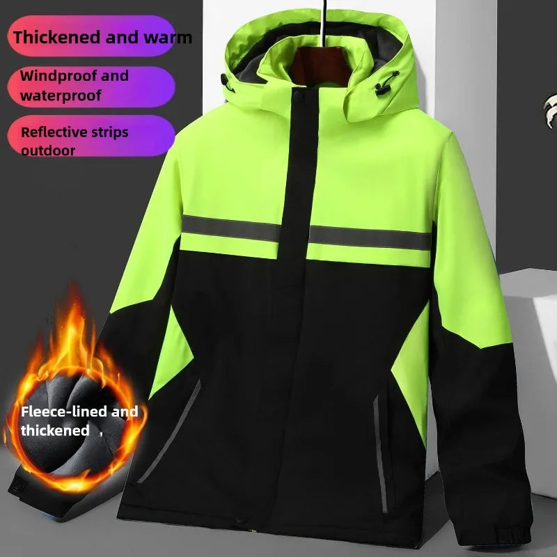 New Winter Work Jacket, Waterproof Windproof Reflective Thermal Coat with Fleece Lining, Stain Resistant Outdoor