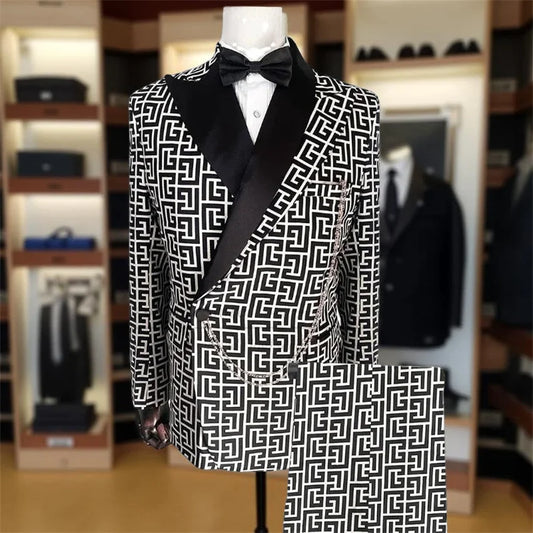 Plaid Suits for Men Slim Fit 2 Pieces Luxury Wedding Tuxedo Formal Prom Italian Fashion Single Button Blazer with Pants Set