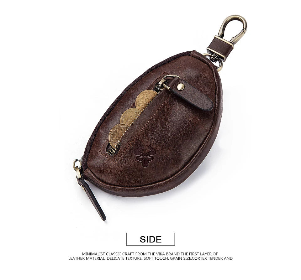 HUMERPAUL Small Key Wallet Men 100% Genuine Leather Car Key Holder Top Quality Zipper Housekeeper Keys Organizer with Coin Purse