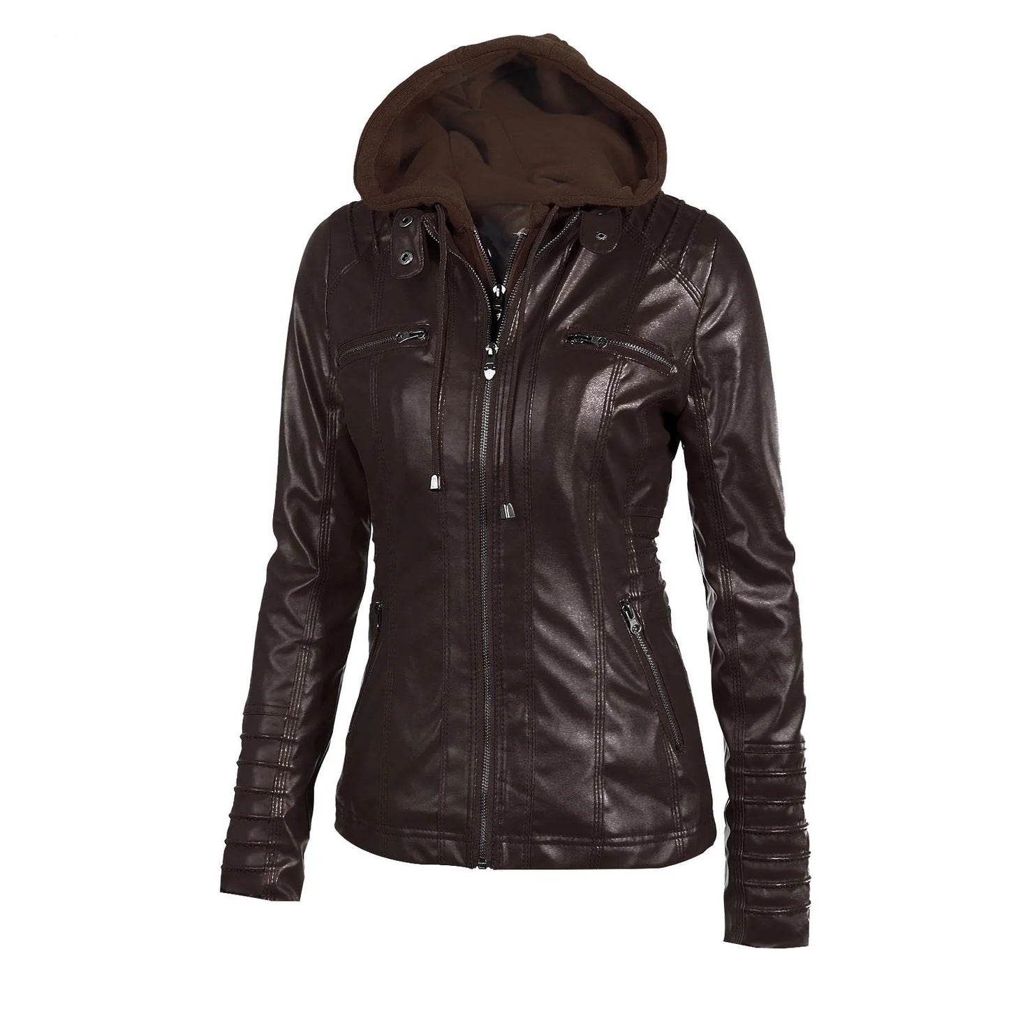 Faux Leather Jacket for Women, Female Winter Coat, Motorcycle Jacket, Faux Suede, PU Zipper Hoodies, Outerwear