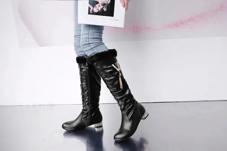 Winter Warm Knee High Boots Women Platform Wedges High Heels Snow Boots Slip on Winter Ladies Shoes White Black Pink 2025