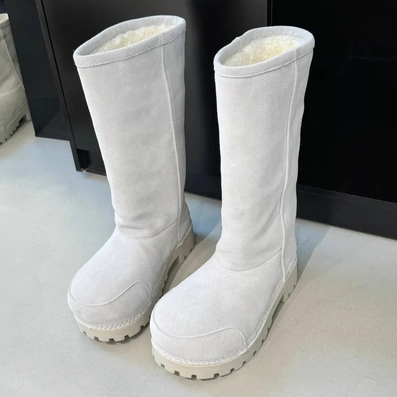 Fashionable Snow Boots Platform Elevating Warm Cotton Shoes Warm Big Head Design Long Boots Ladies All-over Brown Long Boots