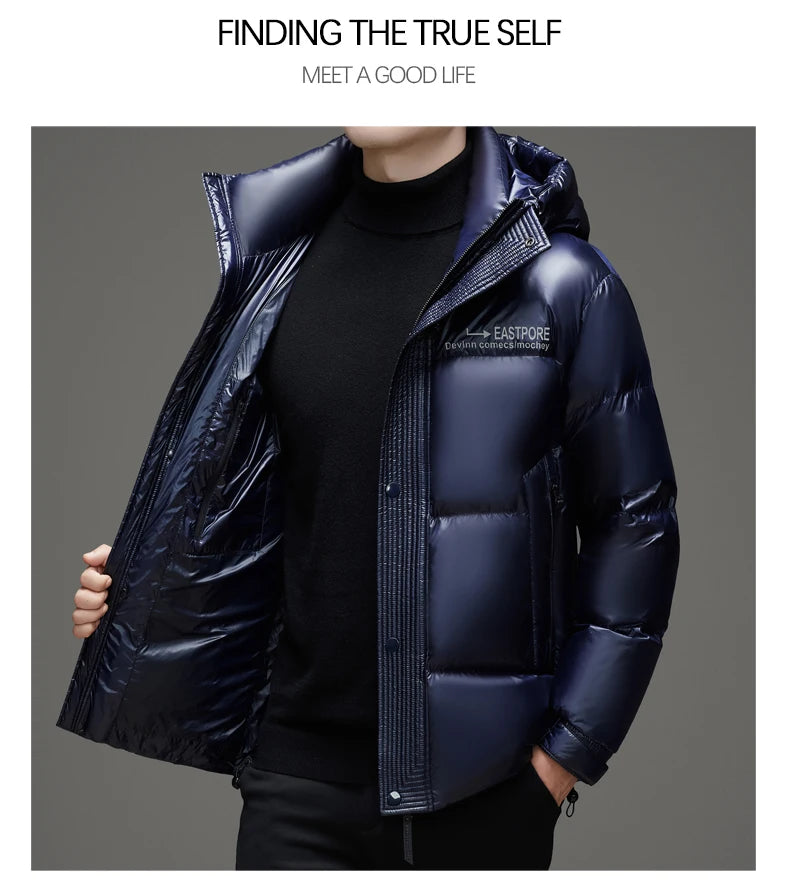 High End Thick Brand Casual Fashion Shiny Men Down Jacket Winter Warm Hooded Designer Parkas Windbreaker Puffer Feather Coats