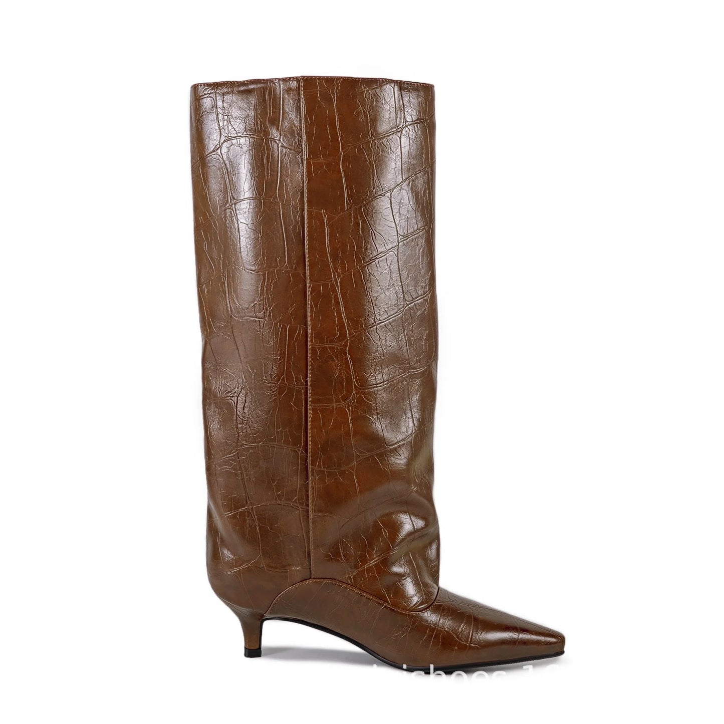 Women's Spring and Autumn New Cat Heel Wide Knee Knee Boots Fashion Pointed Women's Low Heel Mid Heeled Boots