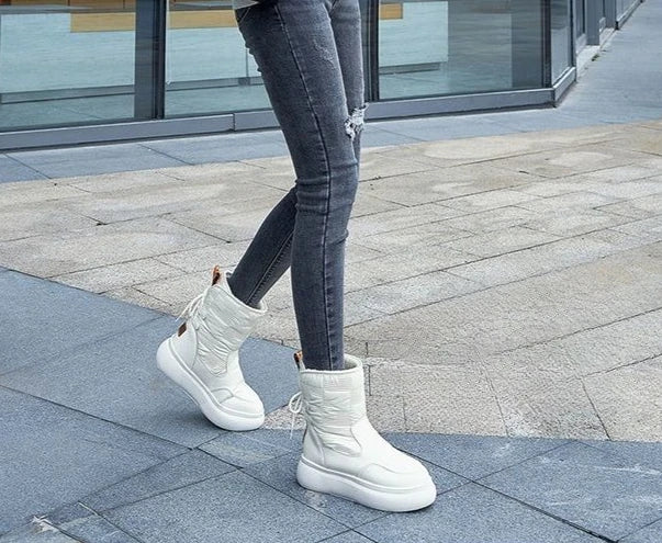 White Half High Waterproof Women's Snow Boots Lace-up Goth Plush Warm Quality on Offer Y2k Padded Large Size Hot Ladies Shoes