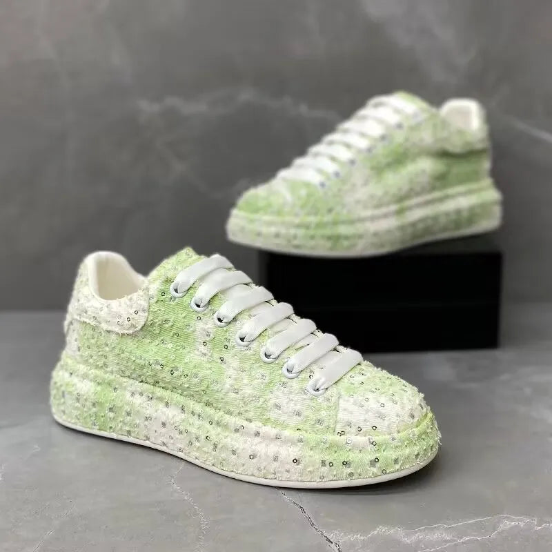Sneakers Casual Men Designer Board Shoes Fashion Patent Leather/Denim Breathable Increased Internal Flat Platform Punk Shoes