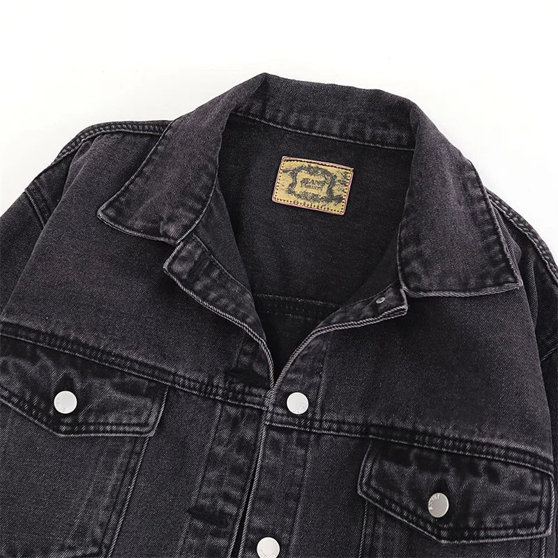 Fashion Women's Black Washed Denim Jackets Spring Autumn Vintage Jeans Coat Oversize Loose Outerwear Lady Casual Tops Overcoat