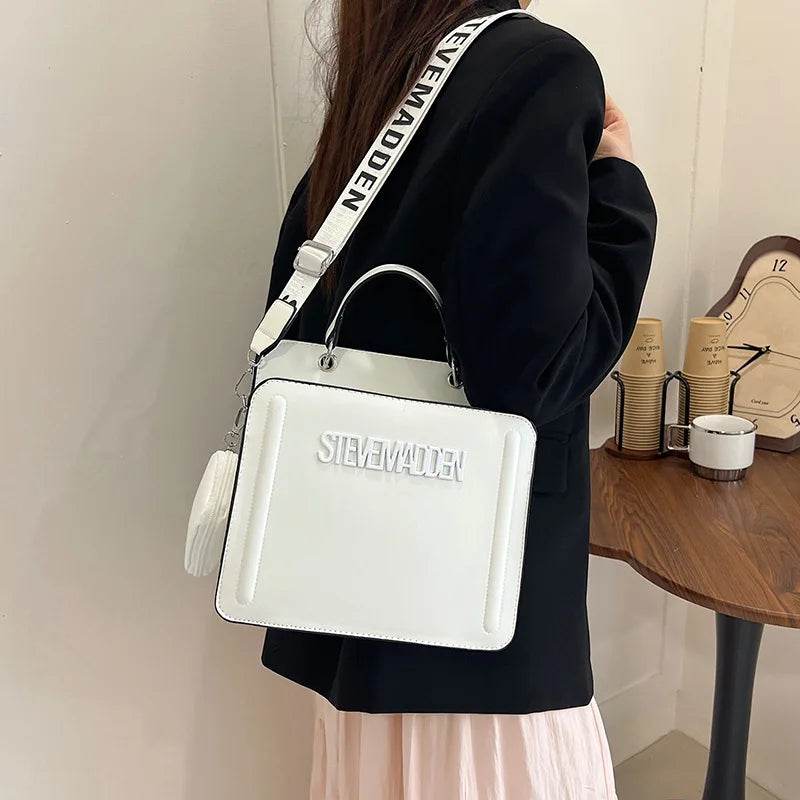 Trendy Commuter Women's Shoulder Bag Fashionable Letter Print Simple Urban Style PU Material Medium Size Zipper Opening Cross...