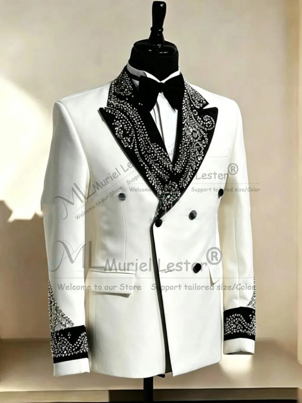 Luxury Wedding Suits For Man Sliver Rhinestone Beaded Label Prom Blazers Customized 2 Pieces Sets Groom Tuxedos Terno Masculinos