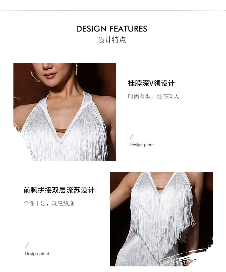 Women Backless Fringe Sexy Black Dress Cha Cha Rumba Samba Tango Dance Costume Prom Wear Latin Dance Copetition Dress