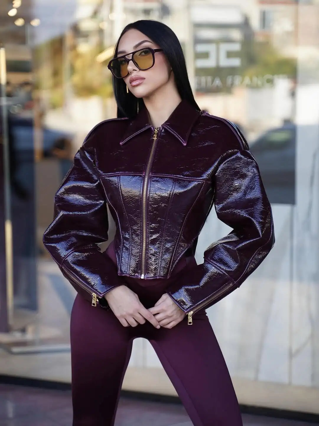 Fashion Coated Cinched-waist Leather Jacket Women Retro Lapel Full Sleeve Zipper Fishbone Coats 2026 Lady Daily Highstreet Coat