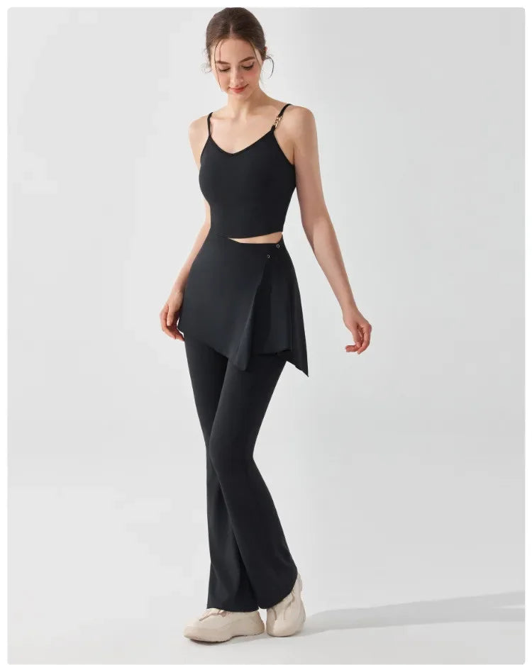 Detachable Two-piece Skirt Yoga Leggings Women Black Soft Tight Gym High Waist Hip Lifting Fitness Athletic Skinny Flared Pants