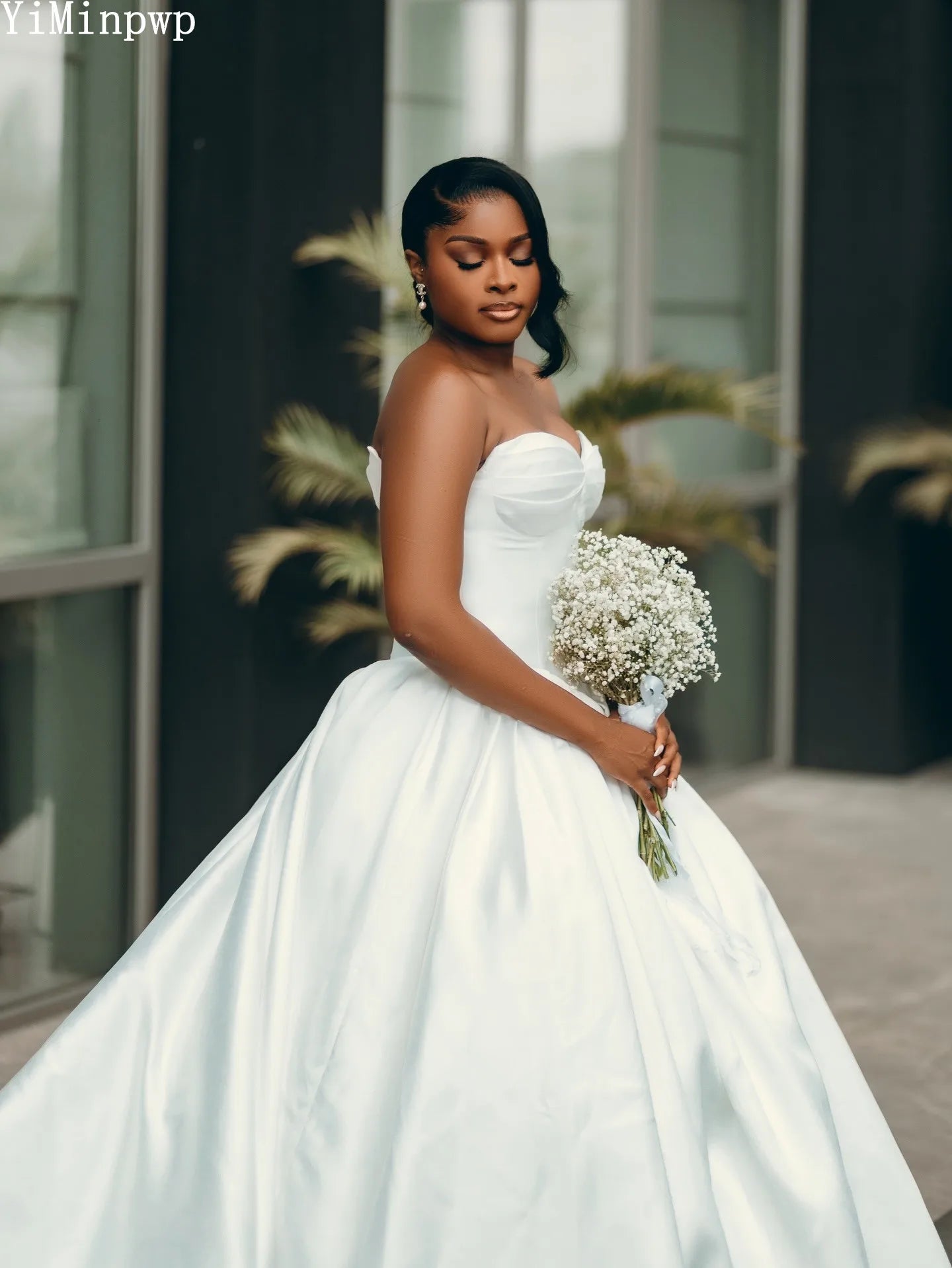Simple White Wedding Dresses for Bride Sweetheart Drop-Waistline Corset Satin Summer Africa Bridal Ceremony Gown Customized