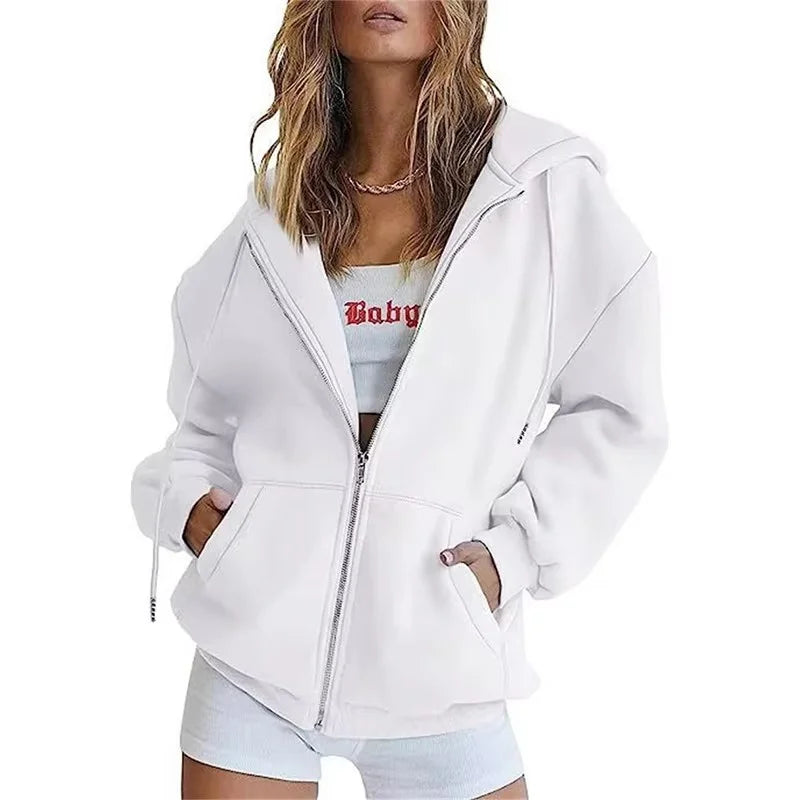 Spring Autumn Winter Fashion Zipper Hoodies Women Cardigan Coat Daily Long Sleeve Tops Versatile Casual Hoodies Women Sweatshirt