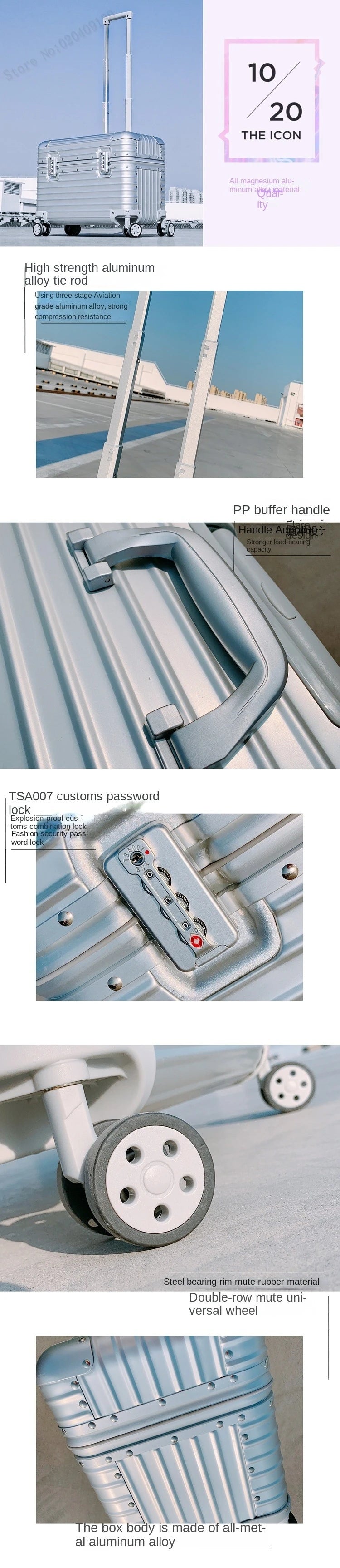 All Aluminium Magnesium Alloy Captain's Luggage Top Flap Camera Case 18/20‘’ Cabin Suitcase 22/24‘’ Trolley Case