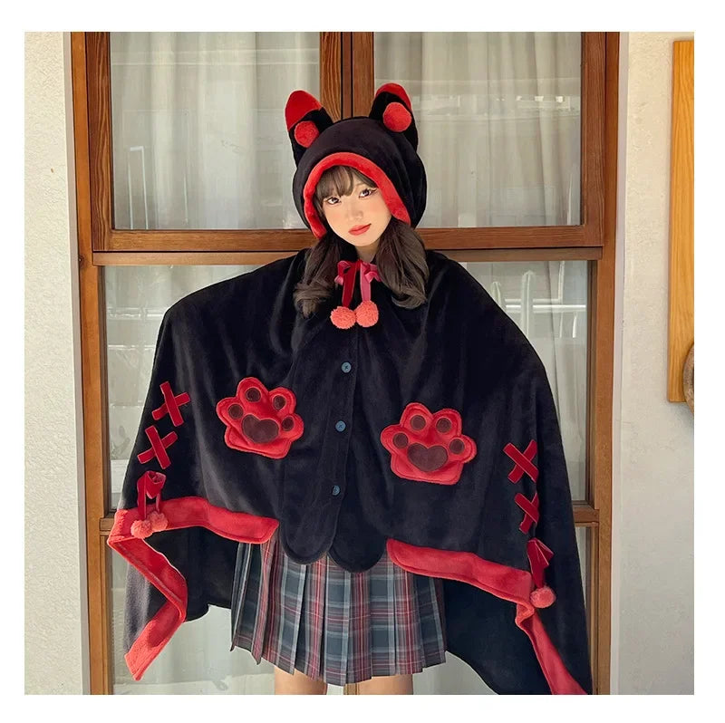 Kawaii Cartoon Bat Y2k Cute Blanket Plush Pajamas Anime Cosplay Cape Costume Halloween Theme Party Women's Hooded Cape 2025 New