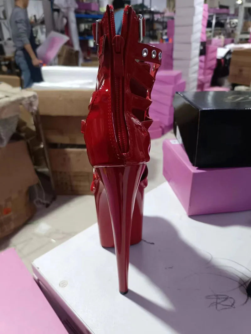 Exotic 20 cm Leopard Print Gothic Stripper Heels Size 34-46 8Inch Platform Ankle Boots Strip Pole Dance Catwalk Round Toe Women