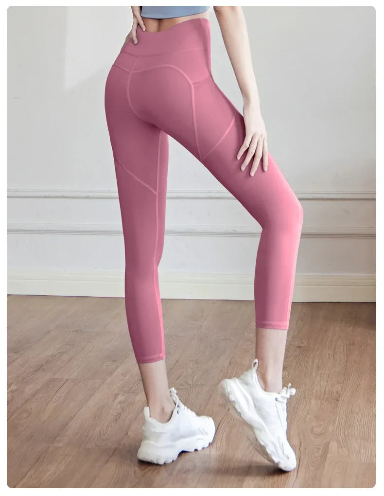 Training Leggings with Pockets for Women - High Elastic Yoga Pants Tummy Control High Waist 4-Way Stretch Gym Workout  Athletic