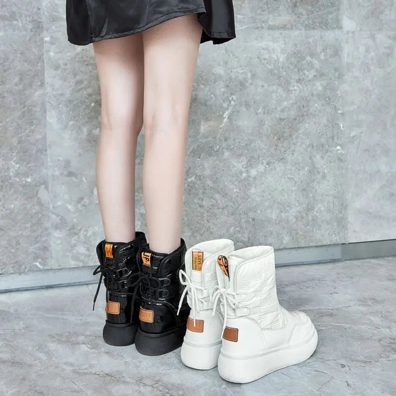 White Half High Waterproof Women's Snow Boots Lace-up Goth Plush Warm Quality on Offer Y2k Padded Large Size Hot Ladies Shoes