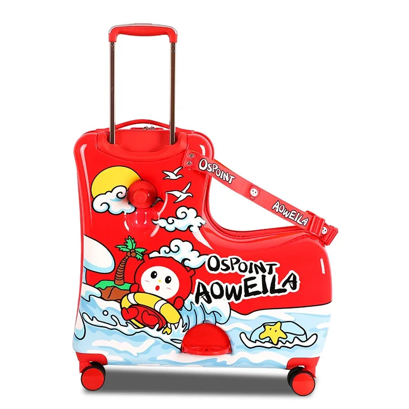 Cute Pony Cartoon Suitcase for Children Can Sit and Ride Carry on Kids Luggage Baby Trolley Case Boarding Cabin 20 Inch