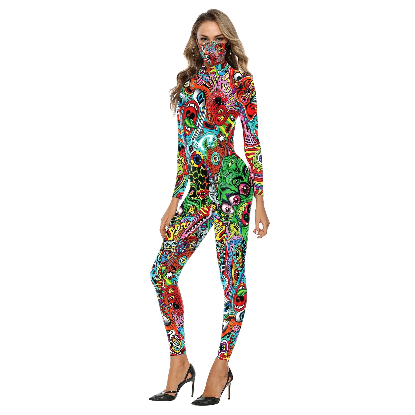 Halloween Jumpsuit Women Carnival Eye 3D Print Cosplay Costume Female Bodysuit Funny Holiday Party Stage Performance Outfits