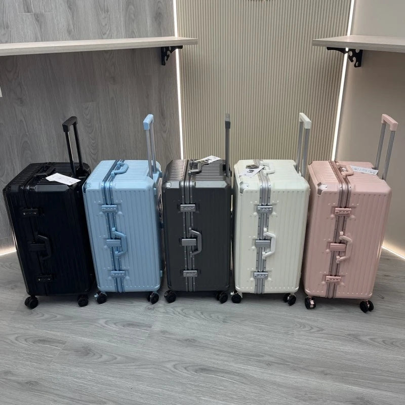 New Suitcase Aluminum Frame Rolling Luggage with Cup Holder Cabin Carrier PC Material Suitcase on Wheels Large Capacity